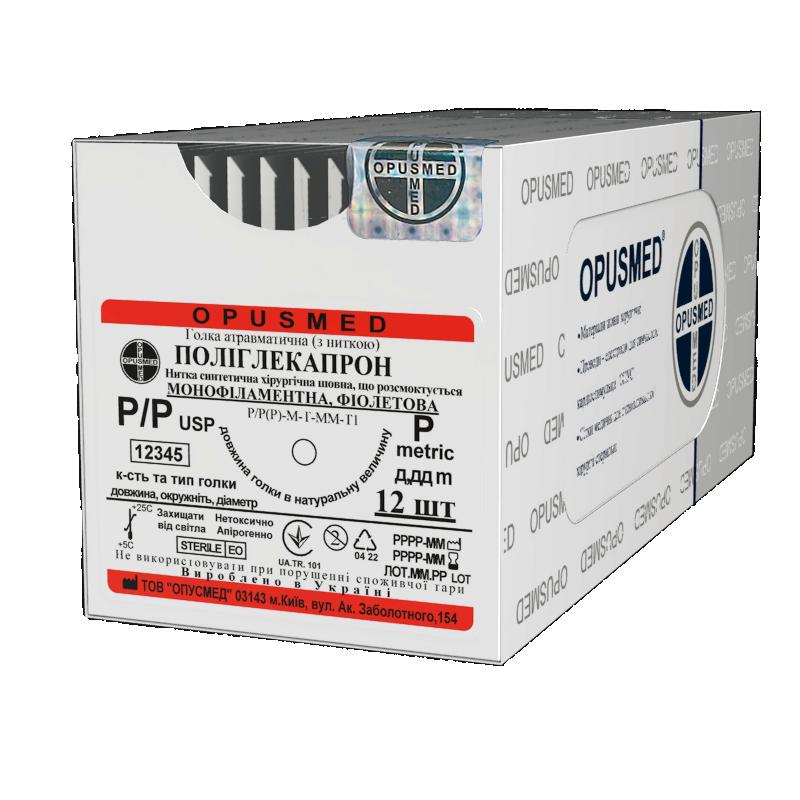 ATP. голка з нитк. Поліглекапрон моно. незабарвлена. 4/0(1,5) 0,45м 19мм 3/8 Зв-Ріж1